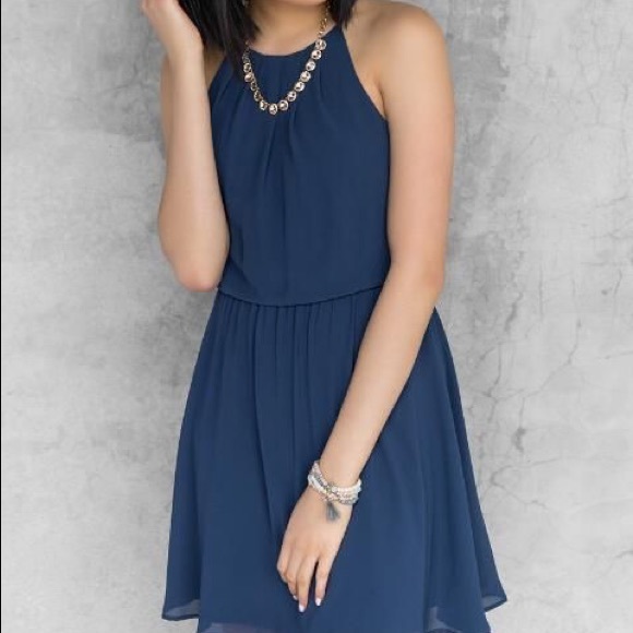 **NWT** LUSH FLAWLESS SOLID DRESS in NAVY - Picture 1 of 4